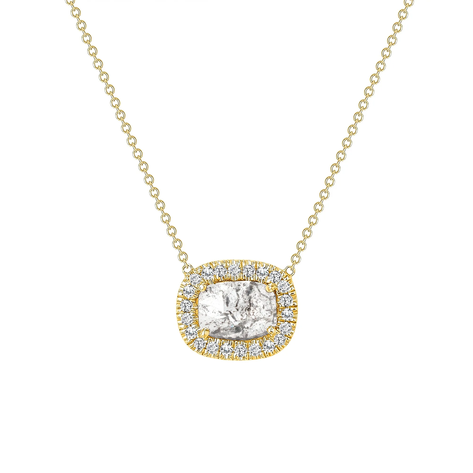 0.35cttw Cushion Cut Natural Diamond Halo Pendant Necklace