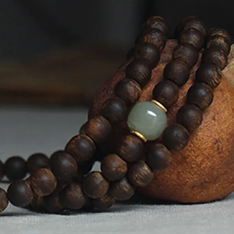 108 Mala Beads Nha Trang Bai Qinan Agarwood Jade 999 Gold Peace Bracelet (Only one in stock)