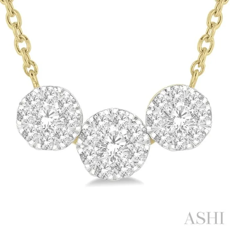 1/2 Ctw Triple Circle Lovebright Round Cut Diamond Necklace in 14K Yellow and White Gold