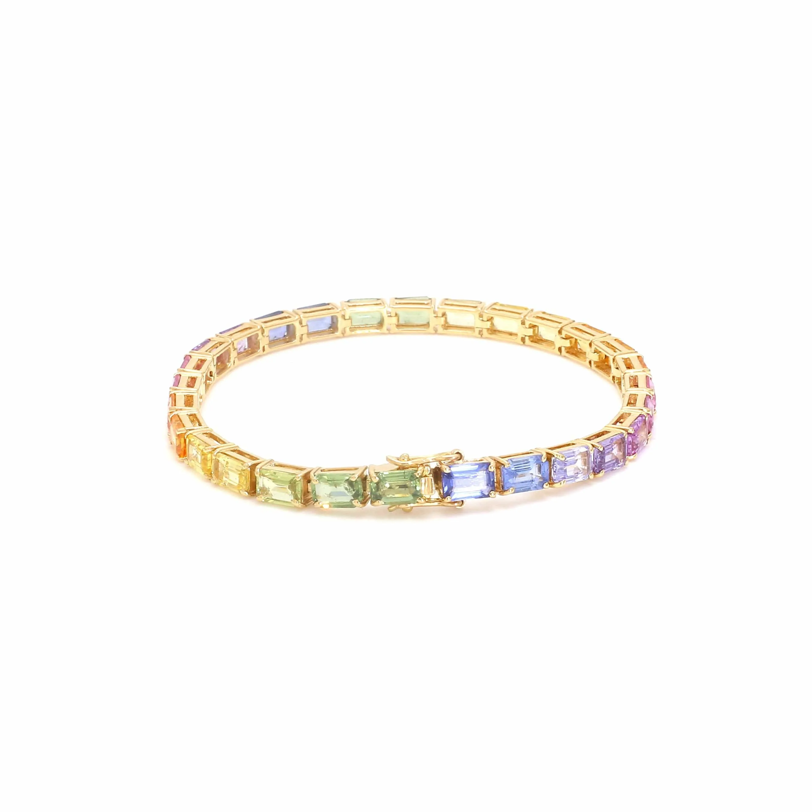 14K & 18K Gold Rainbow Tennis Bracelet, East West