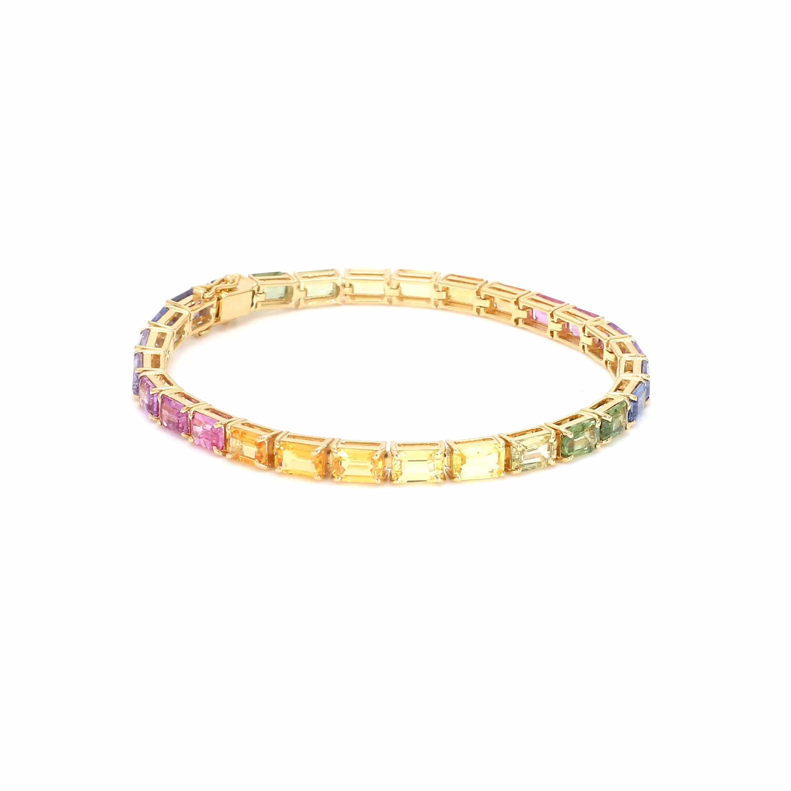 14K & 18K Gold Rainbow Tennis Bracelet, East West