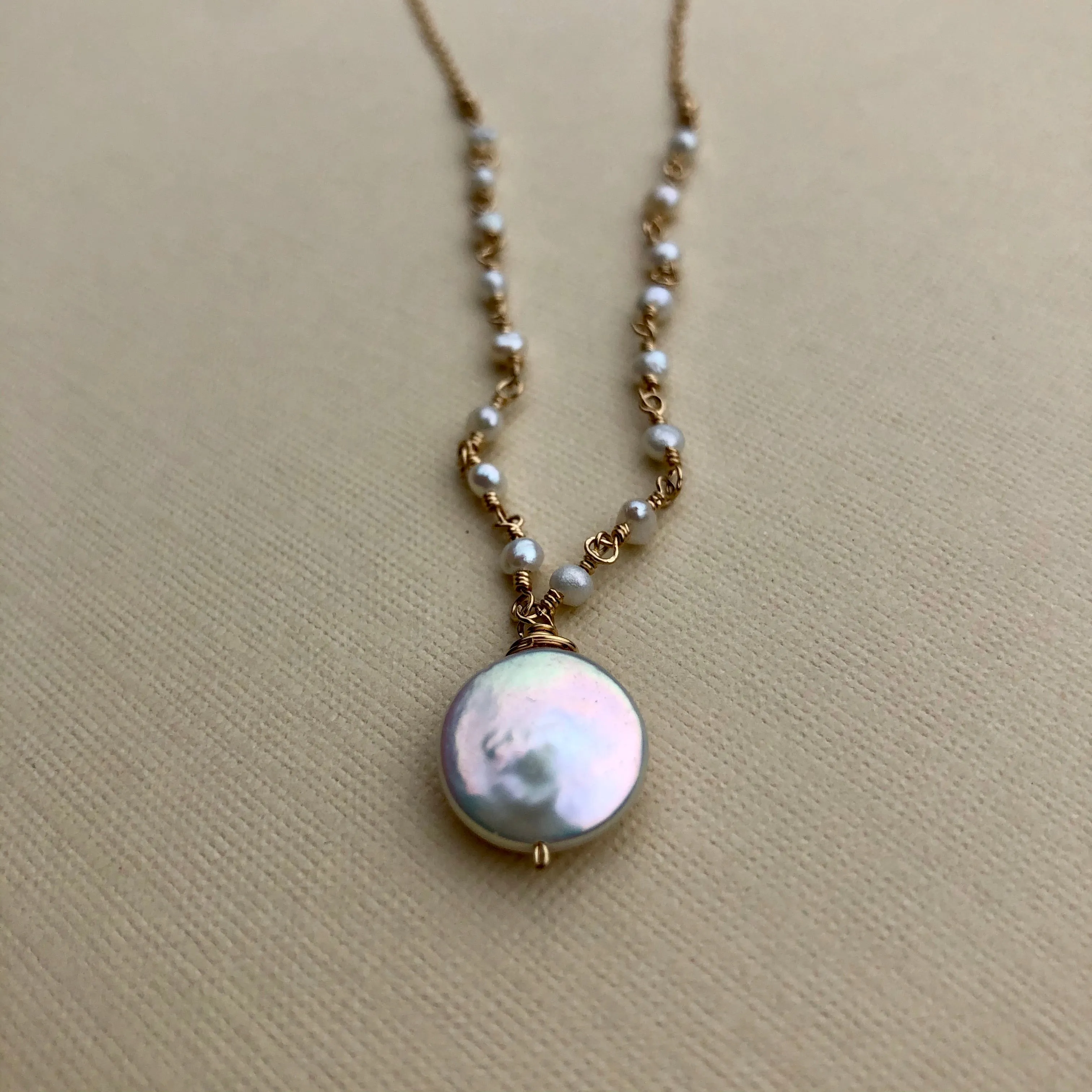 14k Gold Filled Pearl Coin Necklace - Quick Ship