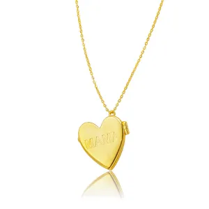 14k Gold Plated Engraved Mama Heart Locket Necklace