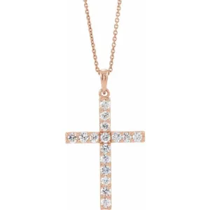 14K Rose 5/8 CTW Lab-Grown Diamond Cross 18" Necklace