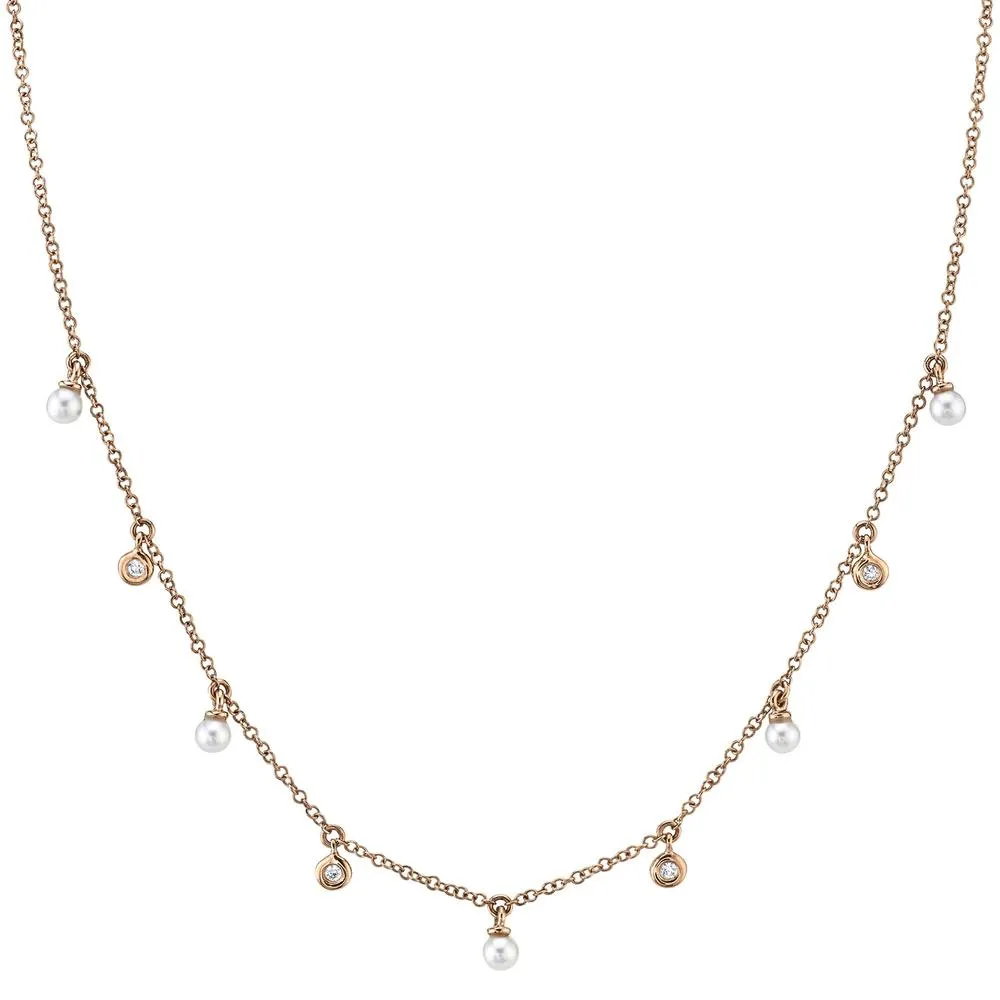 14K Rose Gold Diamond & Cultured Pearl Dangle Necklace