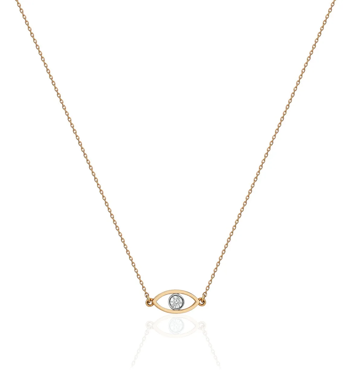 14K Solid Gold Evil Eye Diamond Necklace