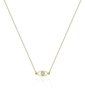 14K Solid Gold Evil Eye Diamond Necklace