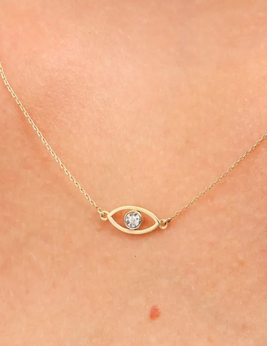 14K Solid Gold Evil Eye Diamond Necklace