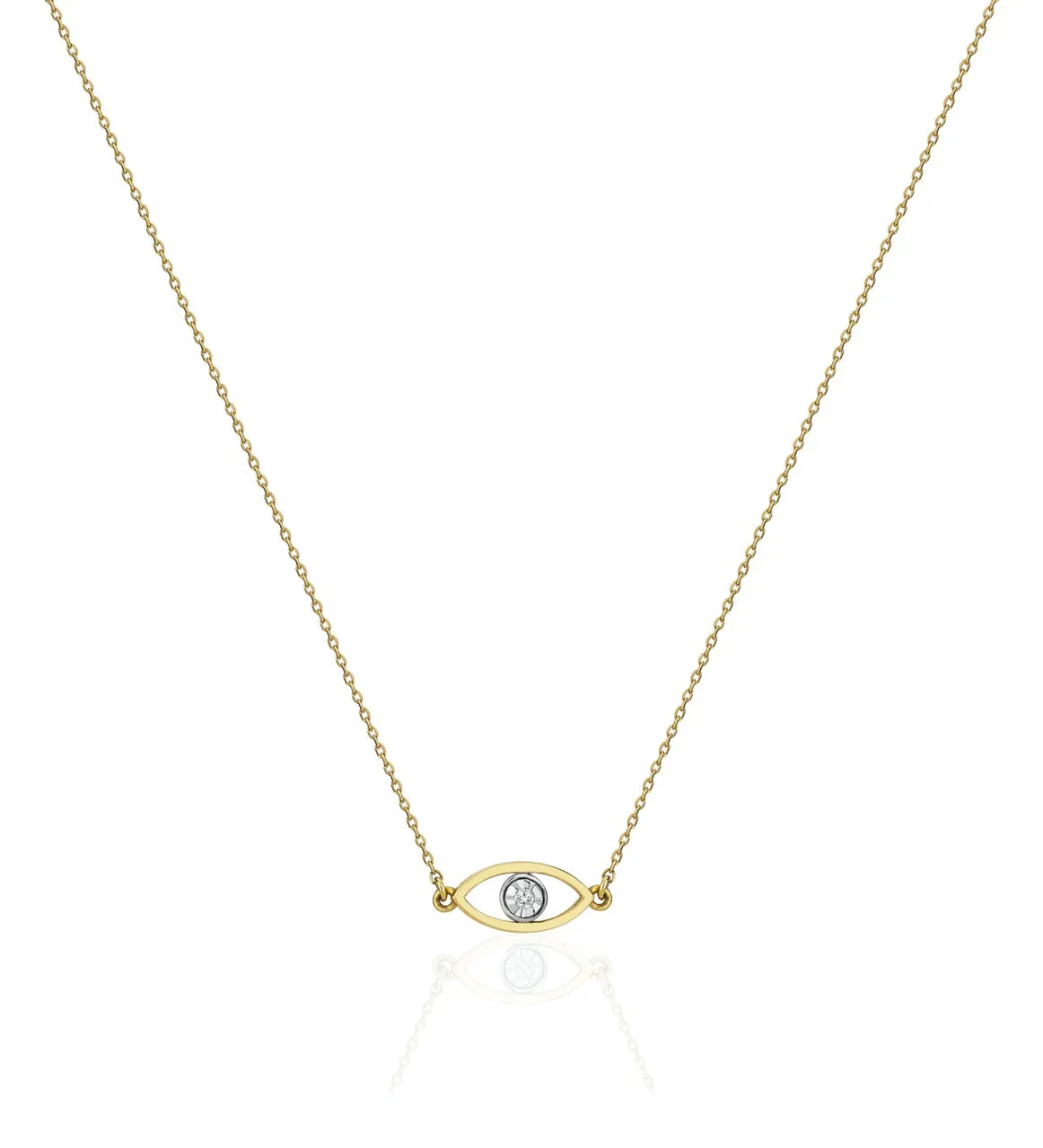 14K Solid Gold Evil Eye Diamond Necklace