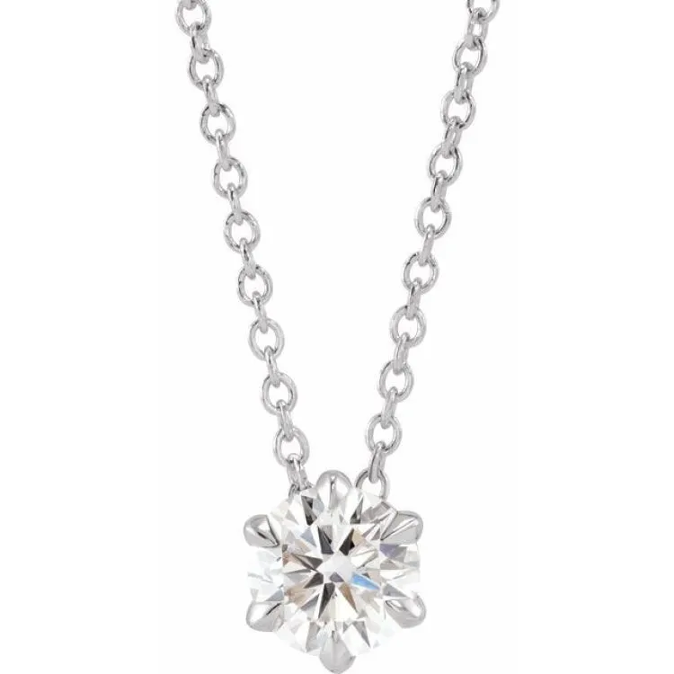 14K White 1/2 CT Lab-Grown Diamond Solitaire 16-18" Necklace