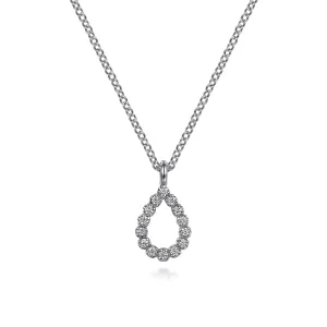 14K White Gold Butter Cup Set Diamond Pear Shape Pendant Necklace