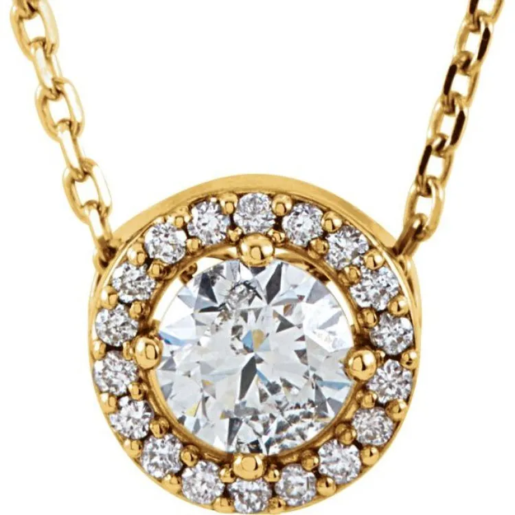 14K Yellow 1/2 CTW Lab-Grown Diamond Halo-Style 16" Necklace