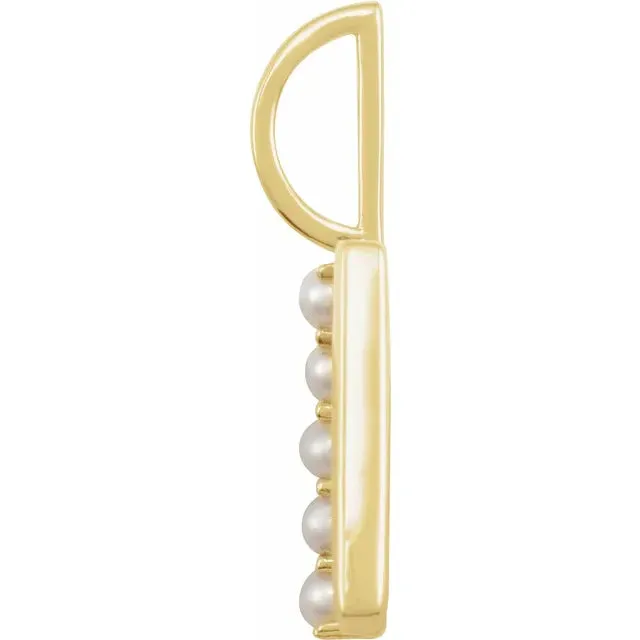 14K Yellow Gold Cultured White Pearl Initial M Charm/Pendant