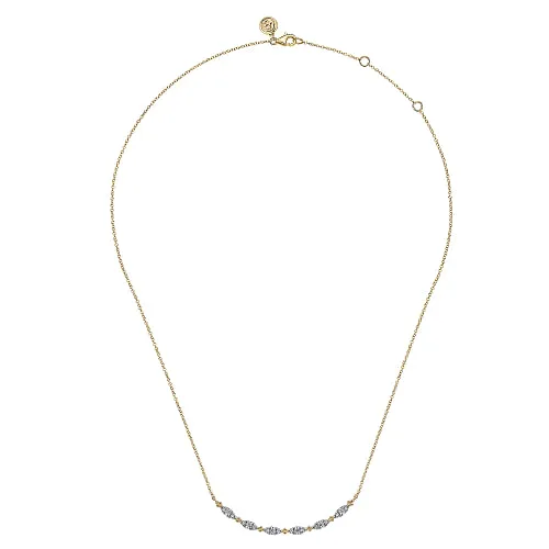 14K Yellow Gold Curved Bujukan Bar Diamond Necklace