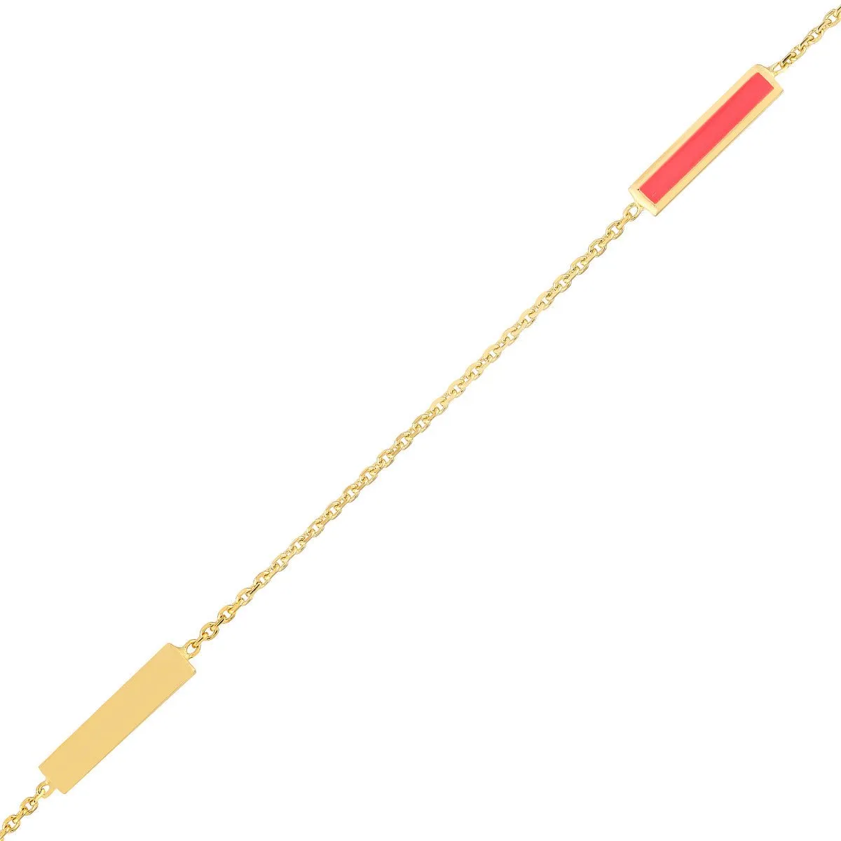 14K Yellow Gold Neon Pink Enamel Alternating Bar Anklet