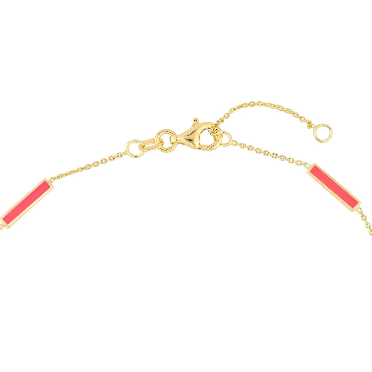 14K Yellow Gold Neon Pink Enamel Alternating Bar Anklet