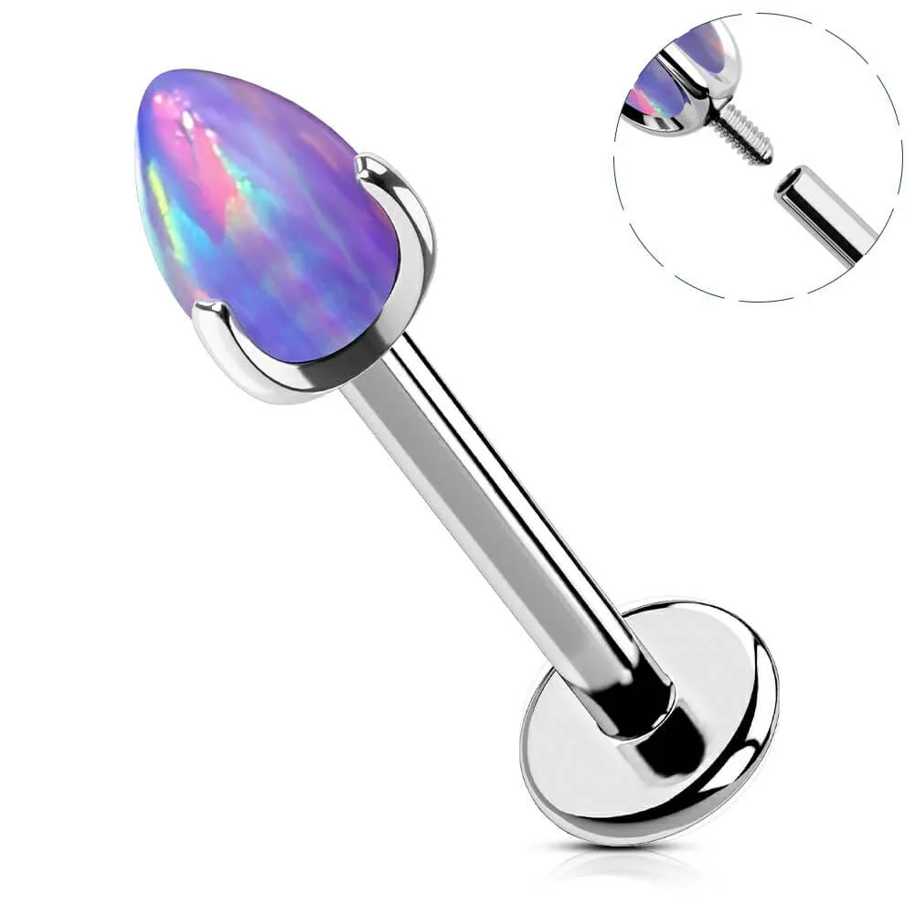 16G Opal Titanium Internally Threaded Labret Lip Stud