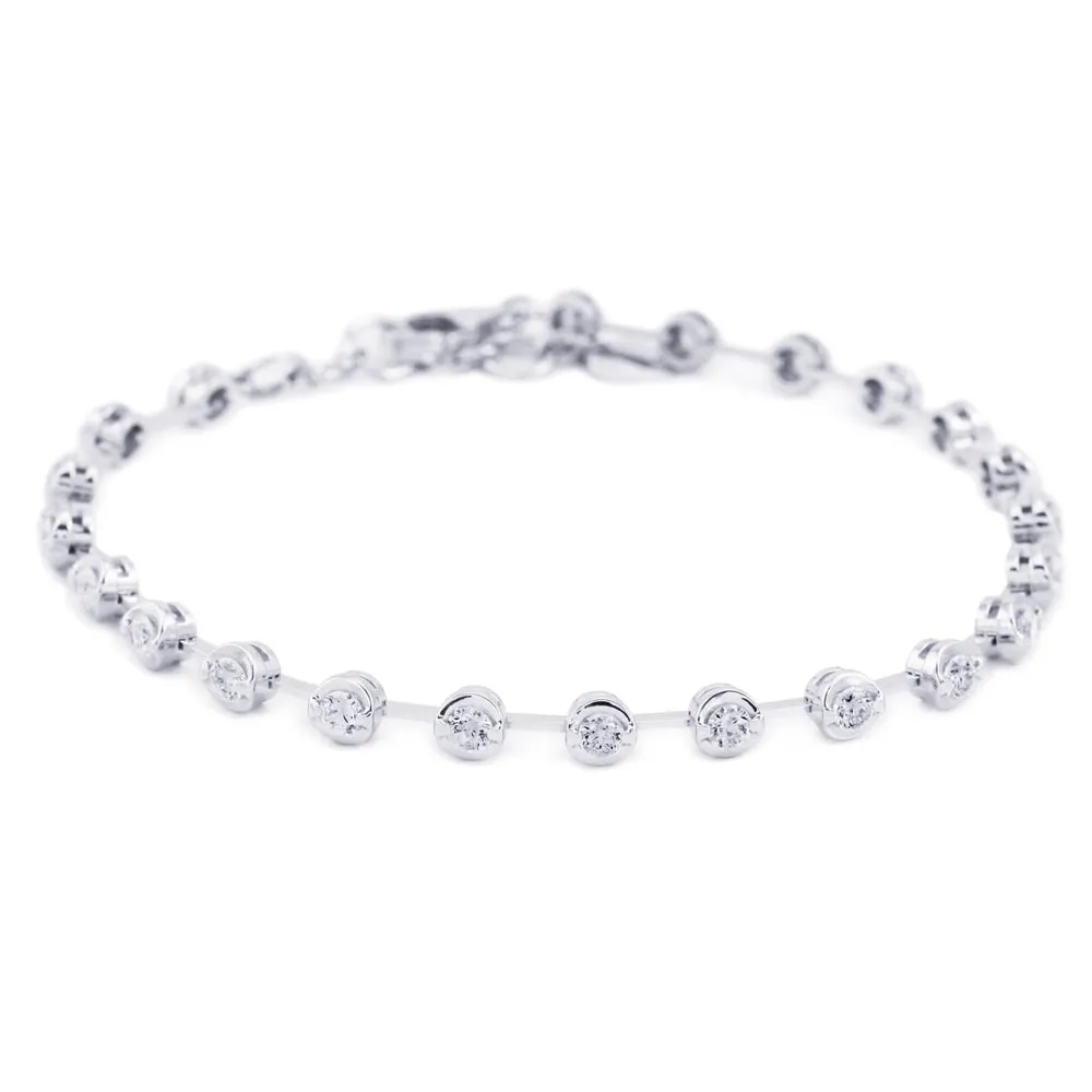 18ct White Gold Round Brilliant Cut Diamond Bar Set Bracelet