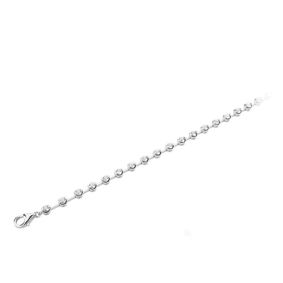 18ct White Gold Round Brilliant Cut Diamond Bar Set Bracelet