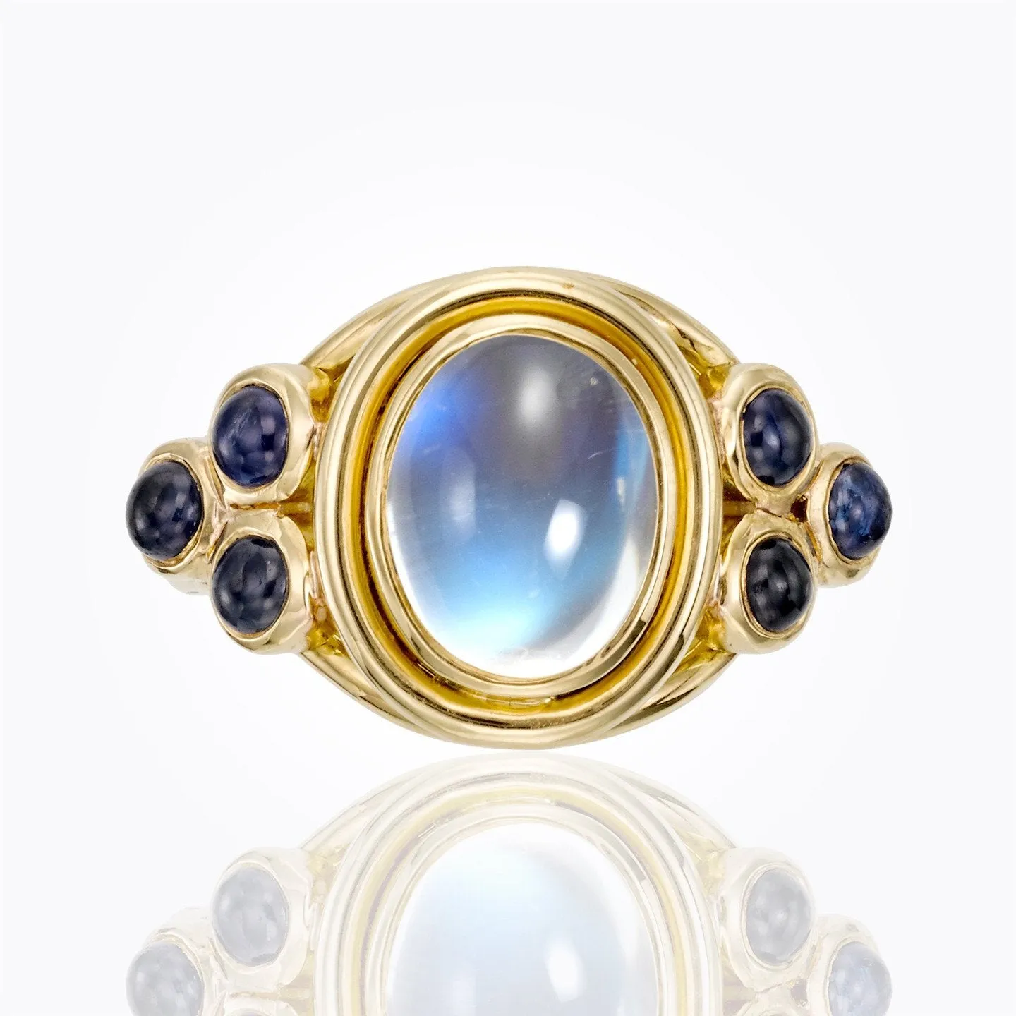 18K Classic St. Paolo Ring with royal blue moonstone and blue sapphire