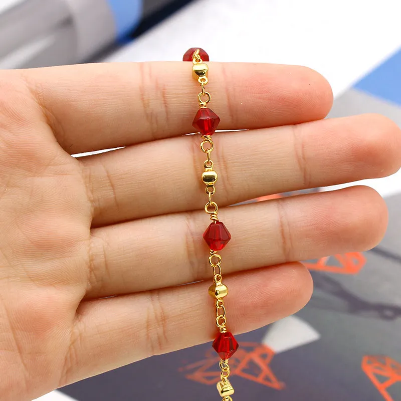 18K GOLD Filled High Polish Finsh Red CRYSTAL ANKLE BRACELET JJA03