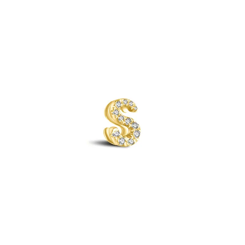 18k Gold Initial Letter "S" Diamond Pandent   Necklace