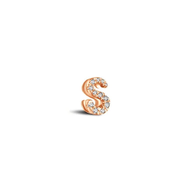 18k Gold Initial Letter "S" Diamond Pandent   Necklace