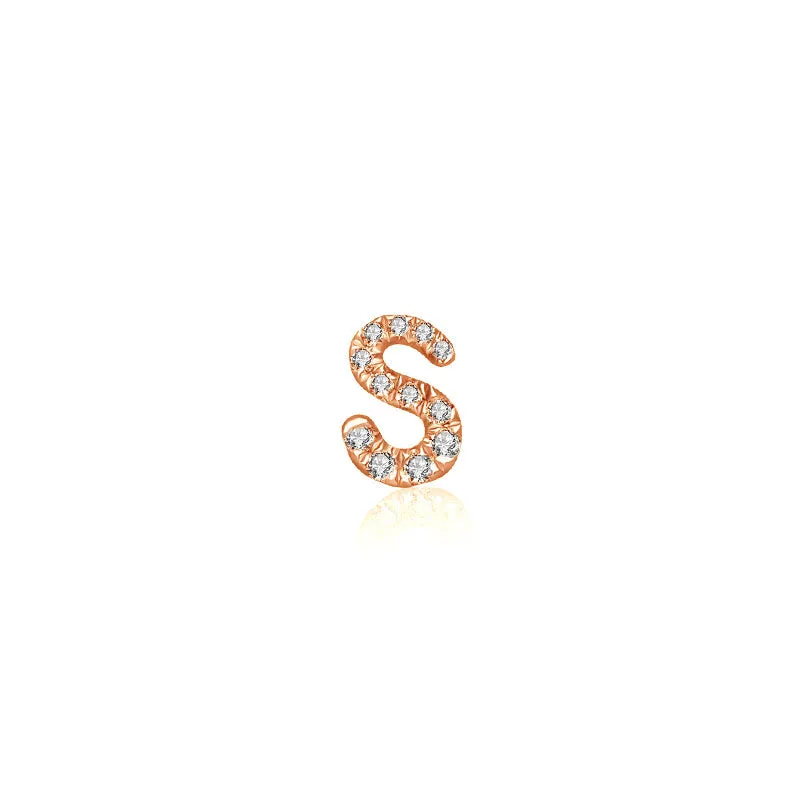 18k Gold Initial Letter "S" Diamond Pandent   Necklace