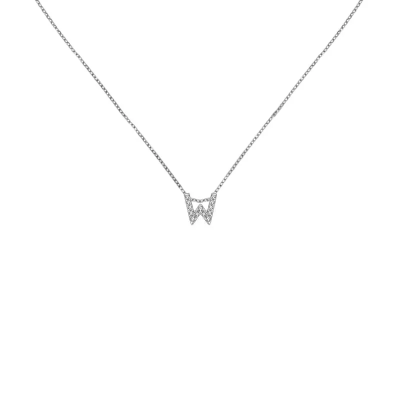 18k Gold Initial Letter "W" Diamond Pandent   Necklace