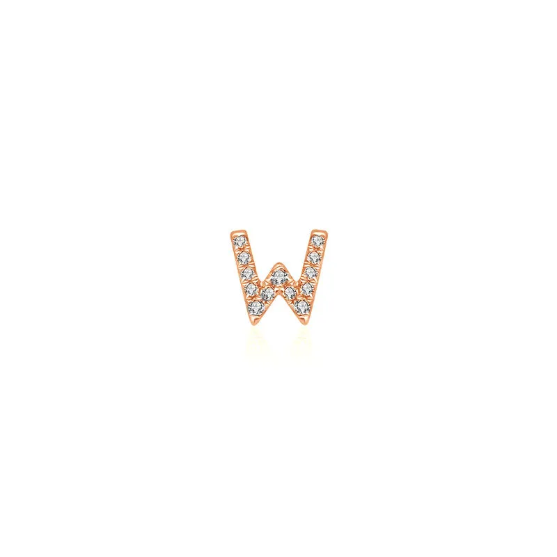 18k Gold Initial Letter "W" Diamond Pandent   Necklace