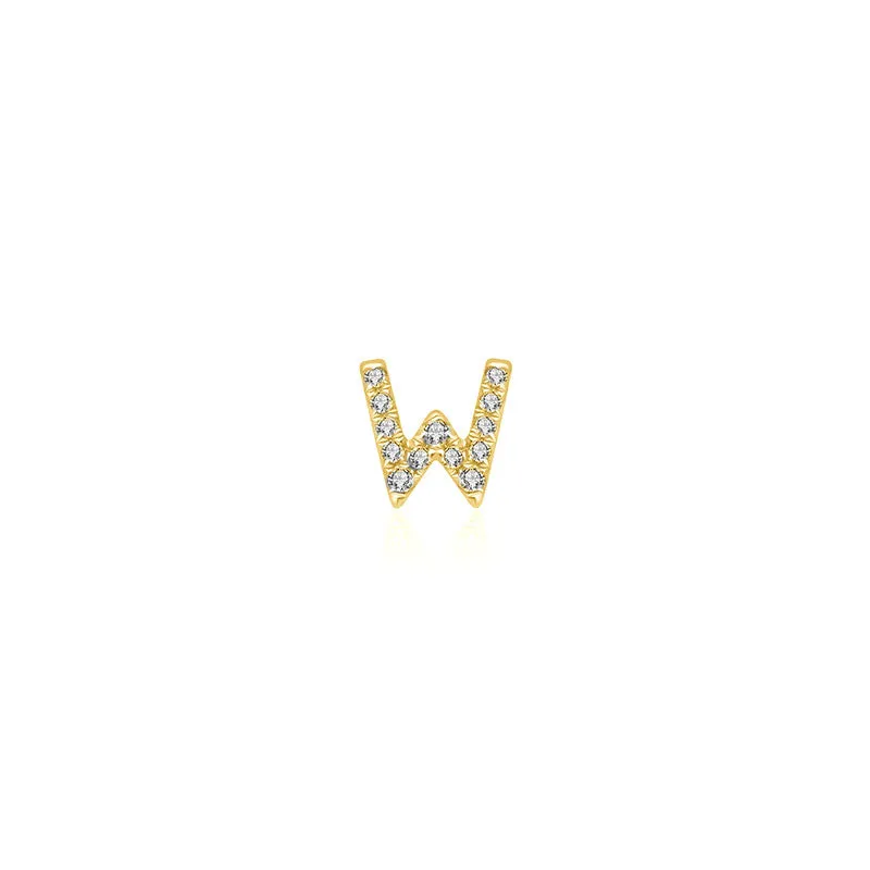 18k Gold Initial Letter "W" Diamond Pandent   Necklace