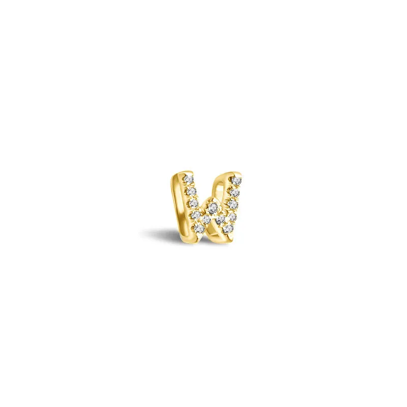 18k Gold Initial Letter "W" Diamond Pandent   Necklace