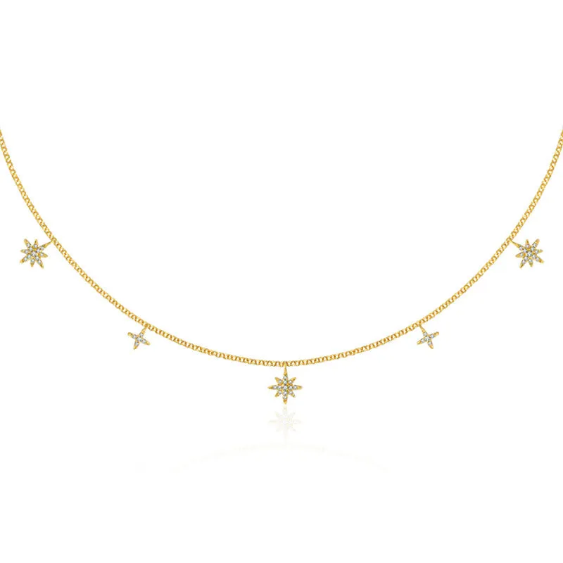 18k Gold Star Shape Diamond Necklace / Choker