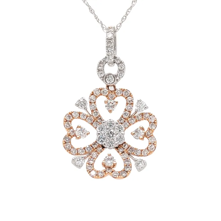 18K Two Tone Diamond Clover Necklace