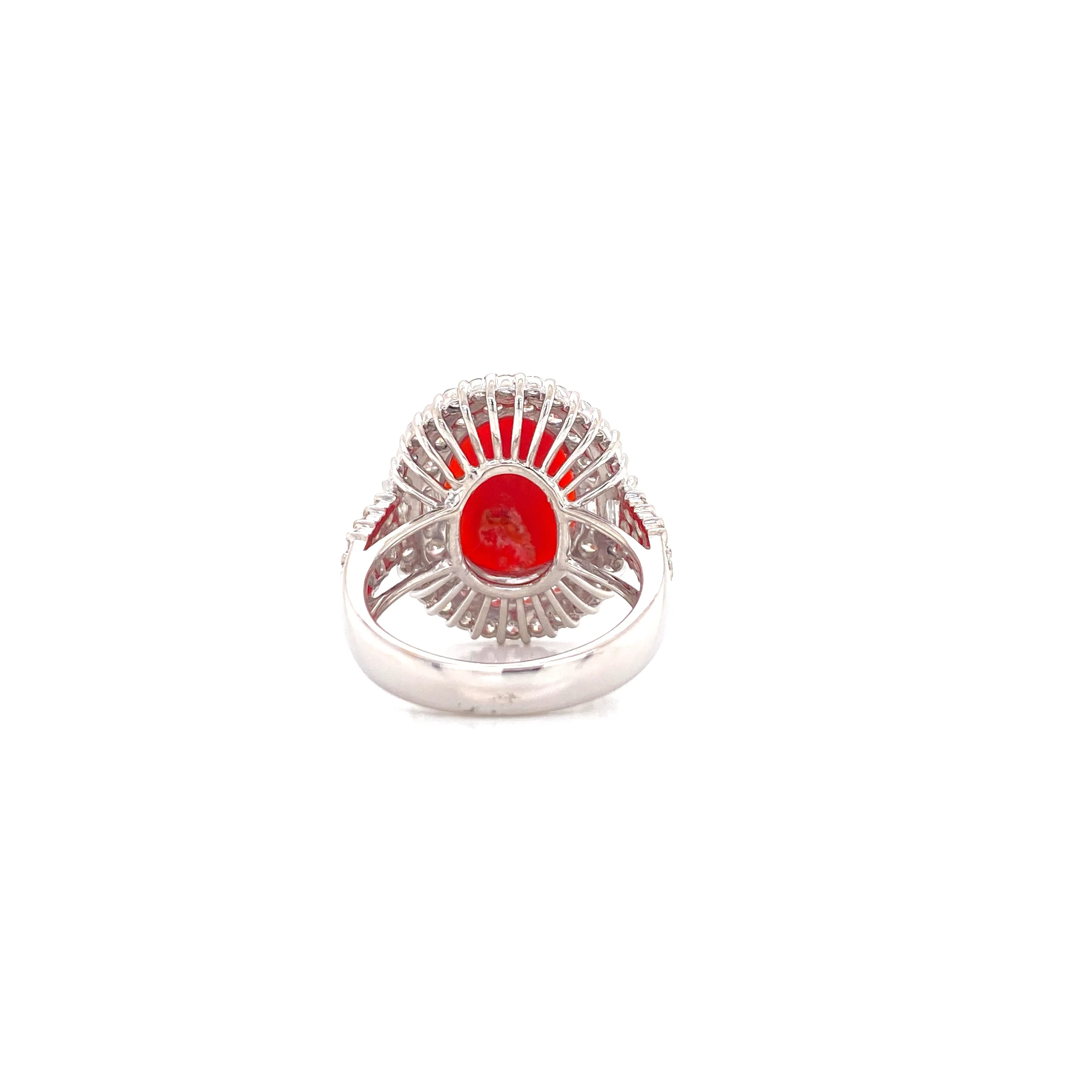 18K White Gold Diamond Mounting   Coral Ring