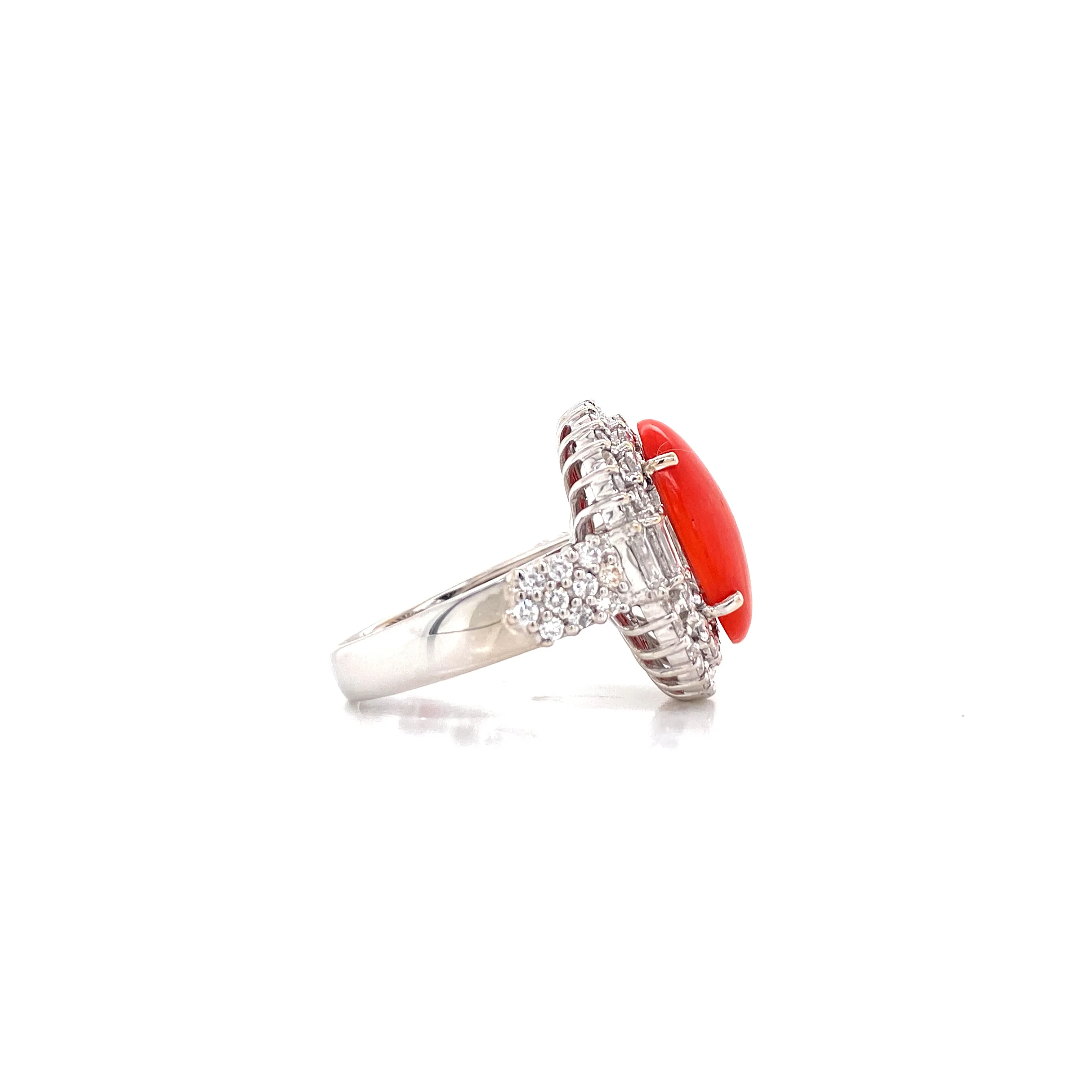 18K White Gold Diamond Mounting   Coral Ring