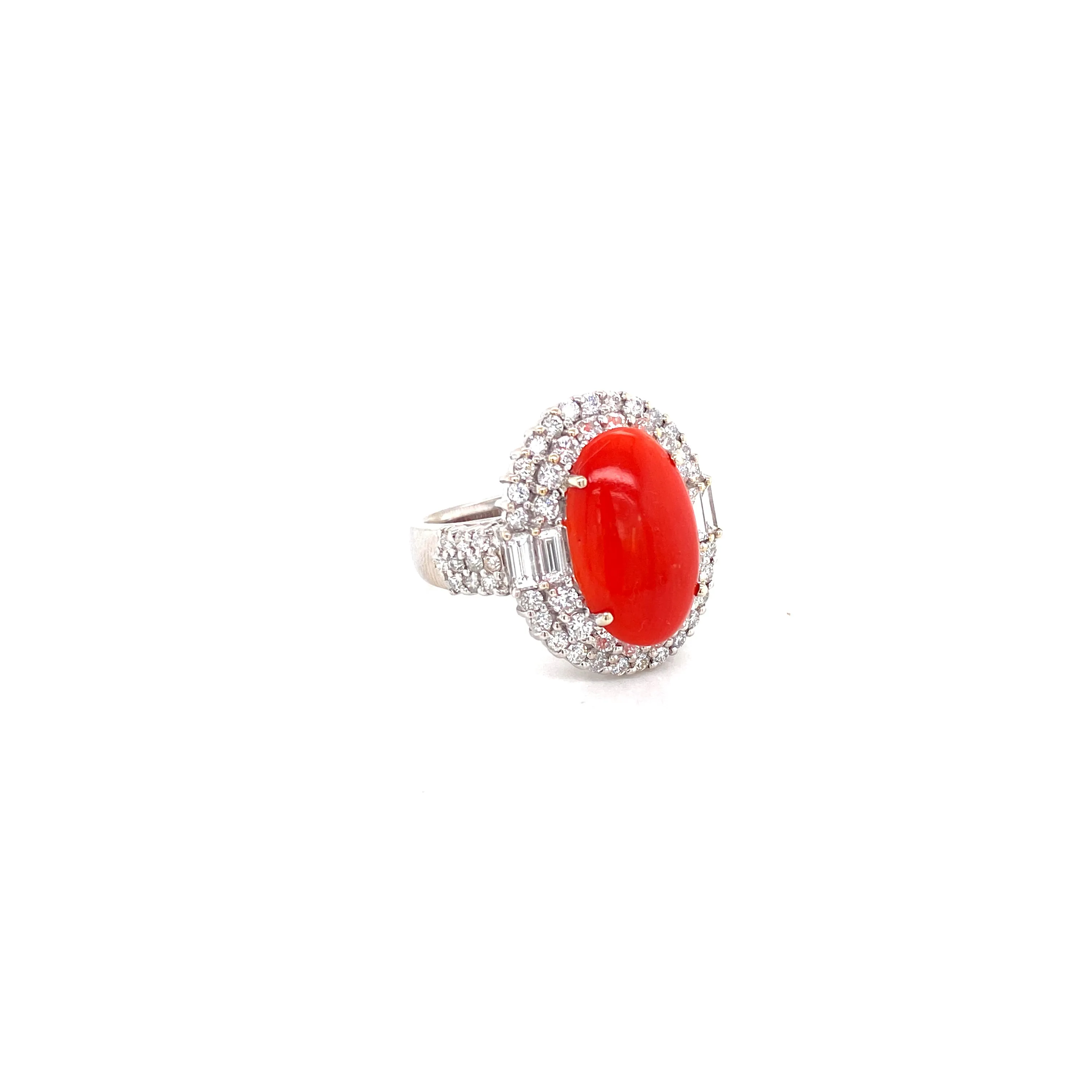 18K White Gold Diamond Mounting   Coral Ring