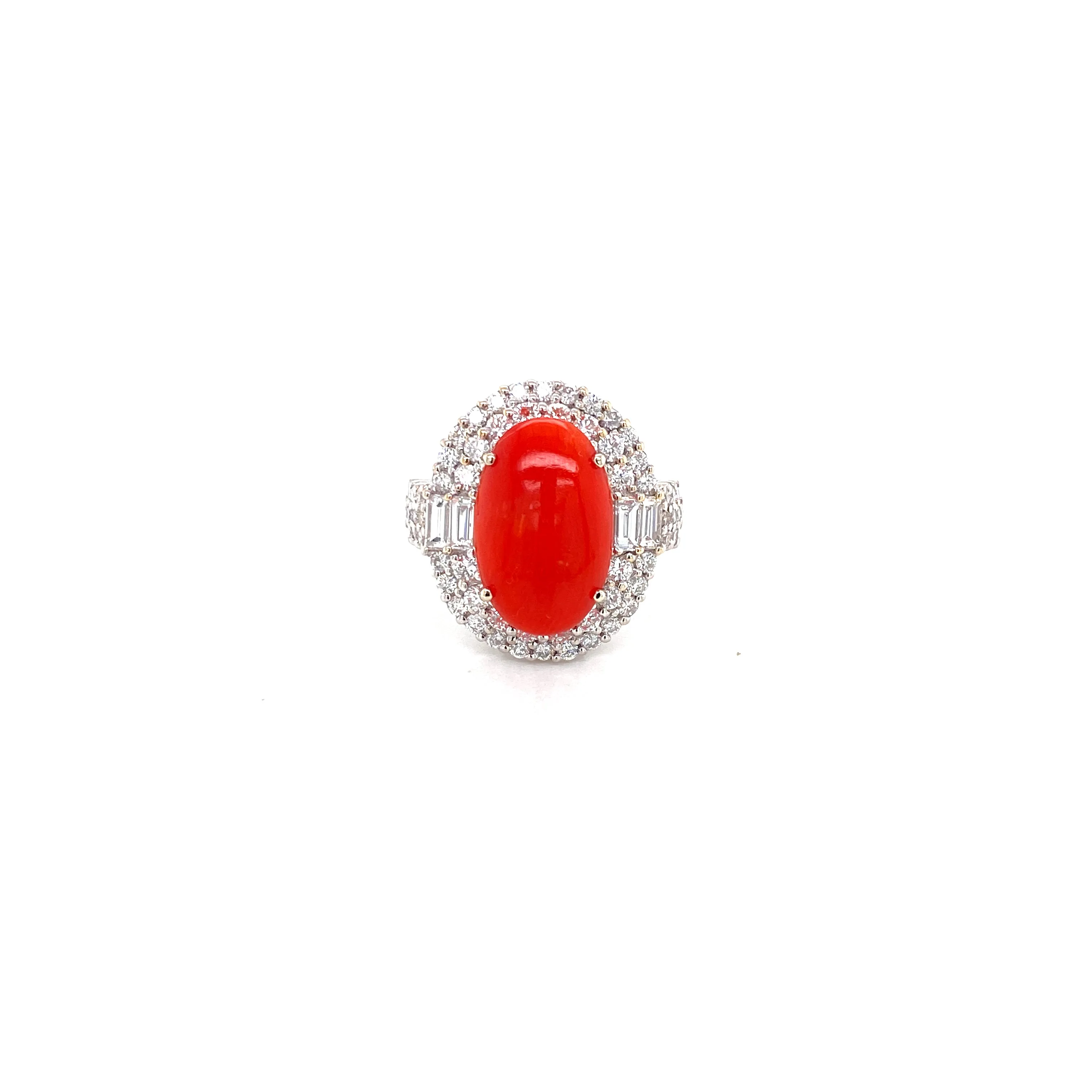 18K White Gold Diamond Mounting   Coral Ring