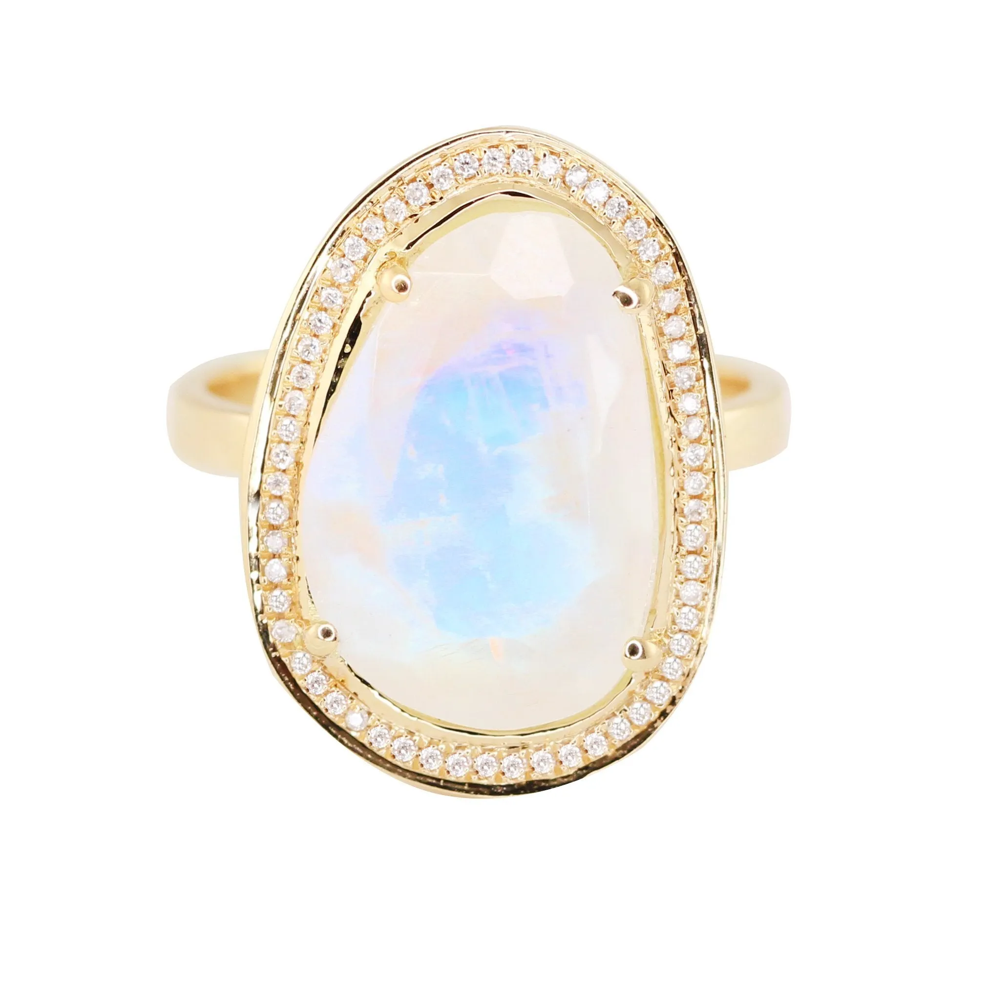 18kt Gold & Diamond Moonstone Bezel Halo Ring