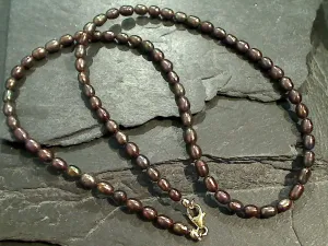 18" Chocolate Pearl 4MM Necklace, Gold Filled Clasp