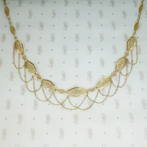 19th Century French 18k Gold Filigree & Pearl Swag Choker