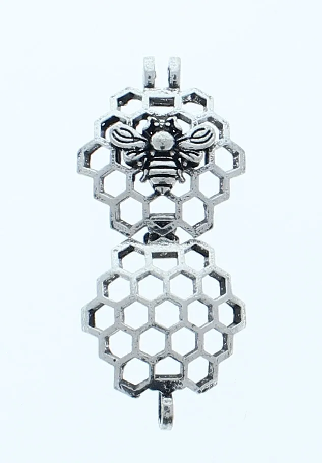 1" Honeycomb with Honey Bee Locket Pendant, Antique Silver, Each