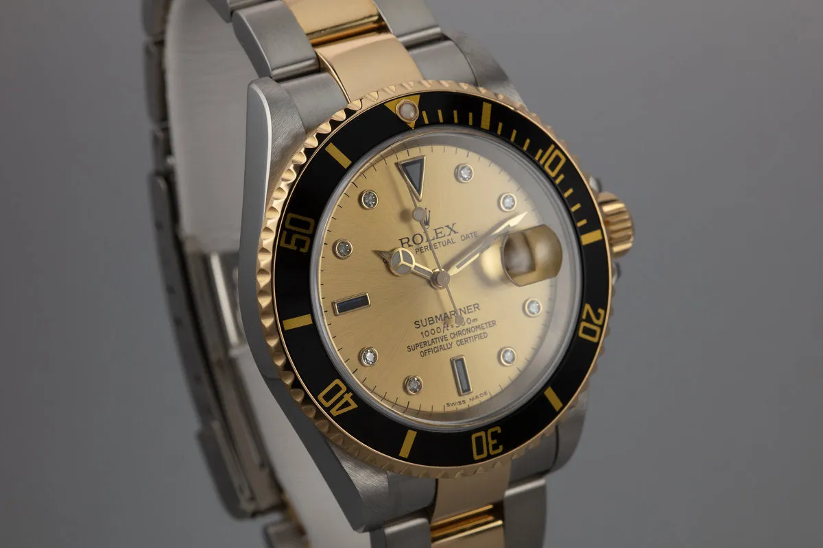 2005 Rolex Two-Tone Submariner 16613 Champagne Serti Dial with Box and Papers