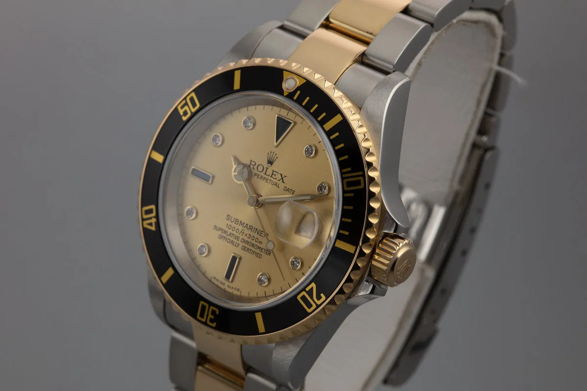 2005 Rolex Two-Tone Submariner 16613 Champagne Serti Dial with Box and Papers