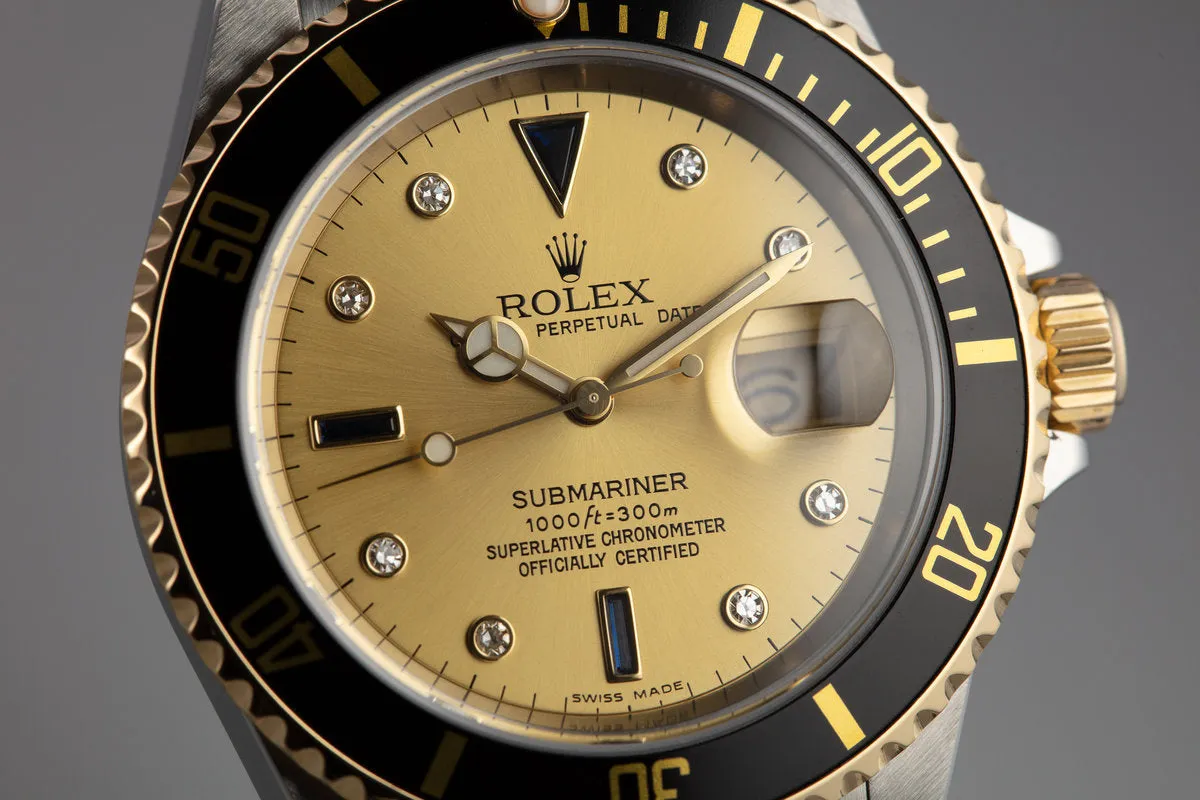 2005 Rolex Two-Tone Submariner 16613 Champagne Serti Dial with Box and Papers