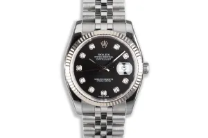 2006 Rolex Datejust 116234 Metallic Black Diamond Dial