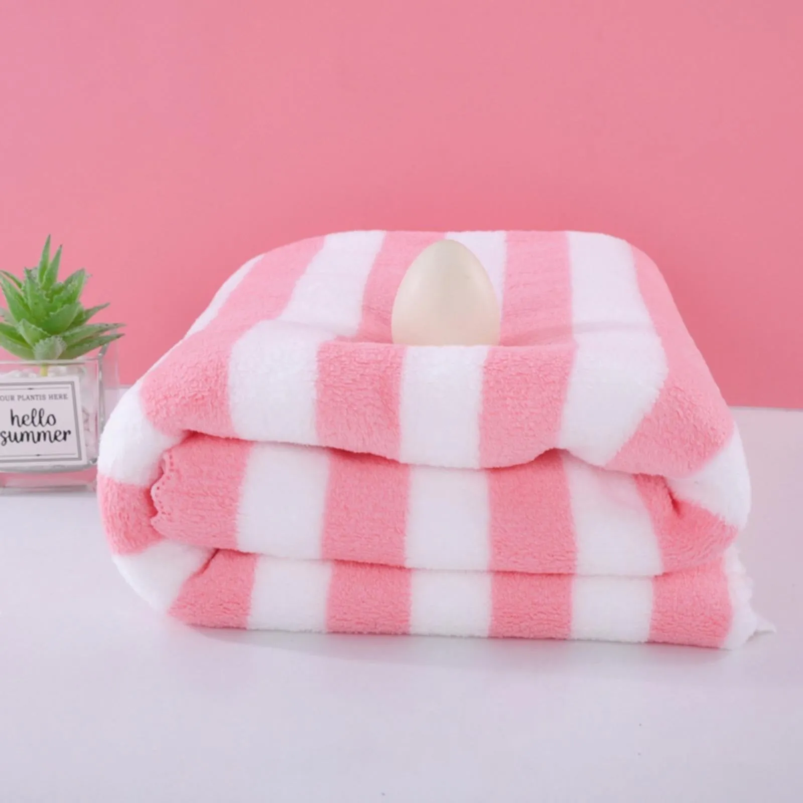 3 in1 wide stripe coral velvet microfiber bath towel