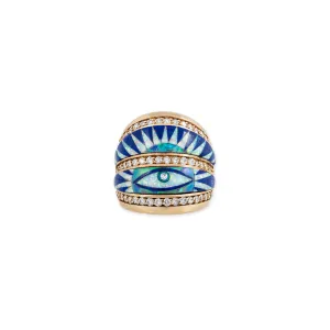 3 ROW PAVE EYE BURST BLUE OPAL INLAY RING