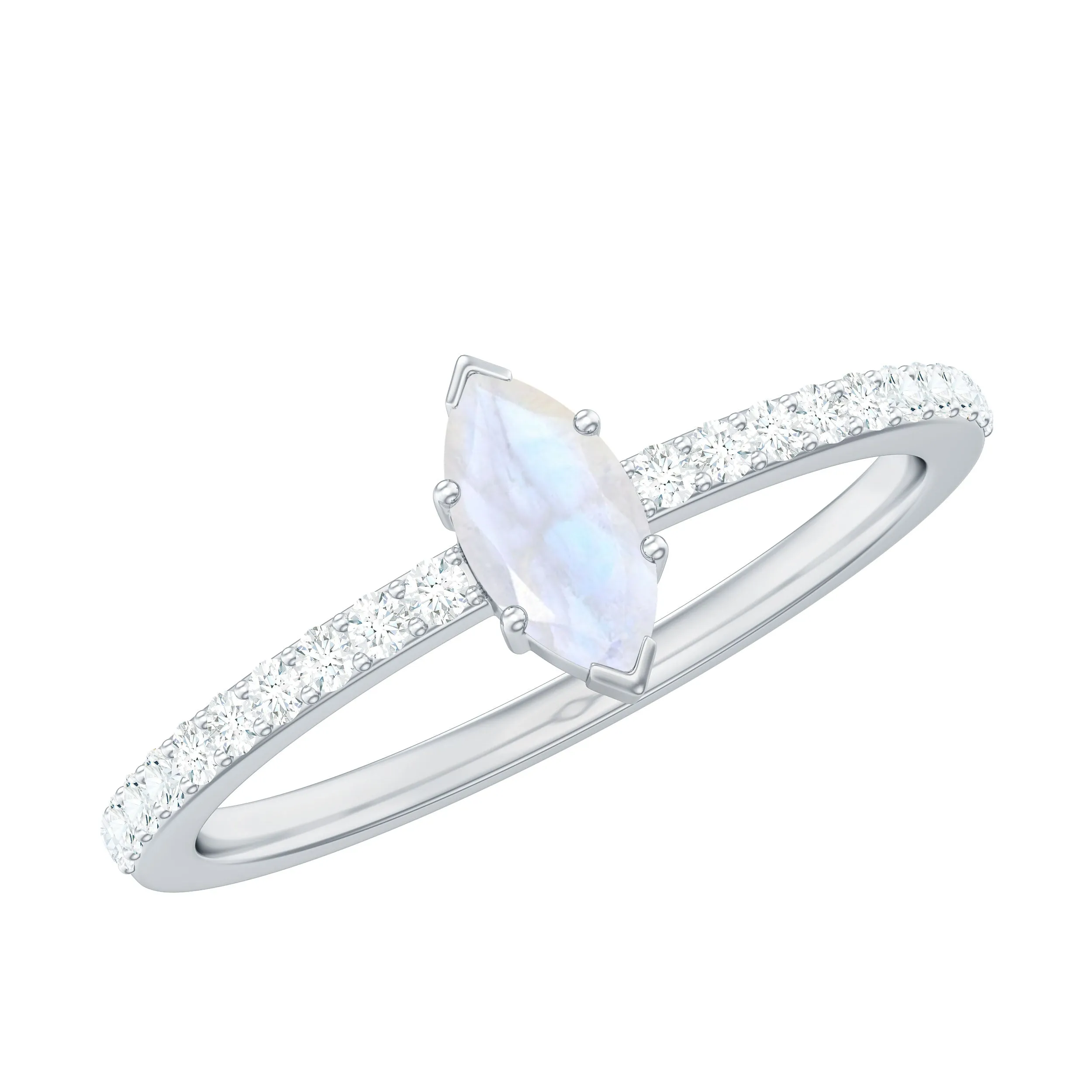 3/4 CT Minimal Marquise Cut Moonstone and Diamond Promise Ring