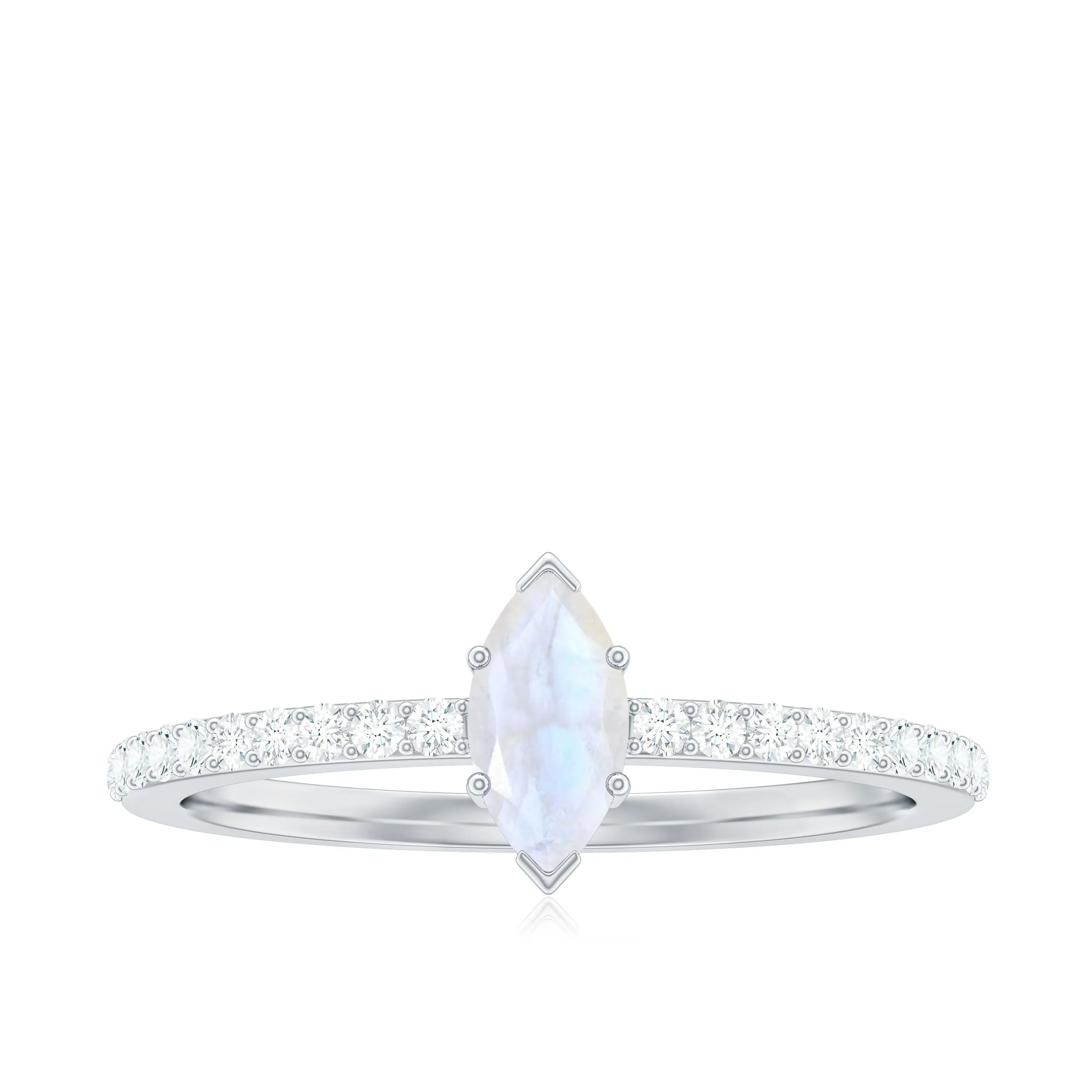 3/4 CT Minimal Marquise Cut Moonstone and Diamond Promise Ring